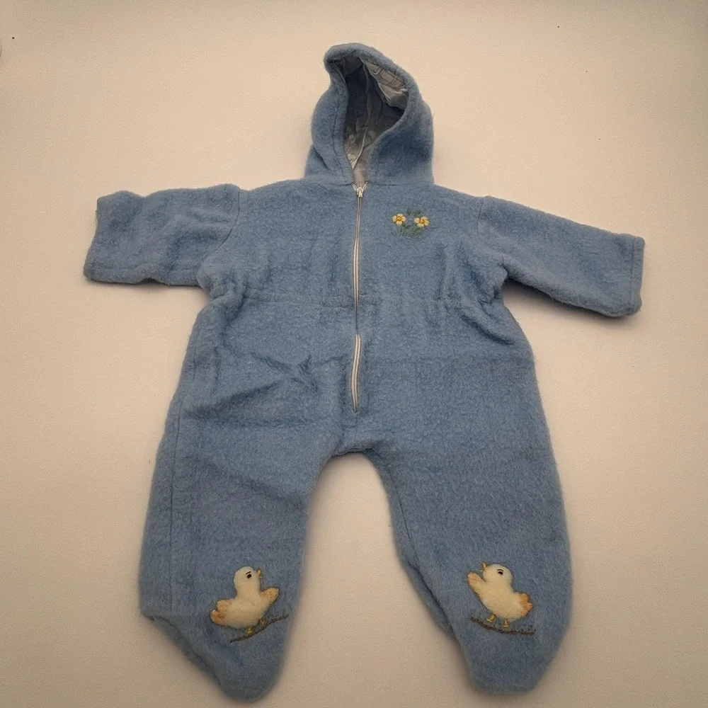 Neiman-Marcus‎ Snowsuit Boys 6-9 Months Blue Fleece Duck Hooded One Piece Winter